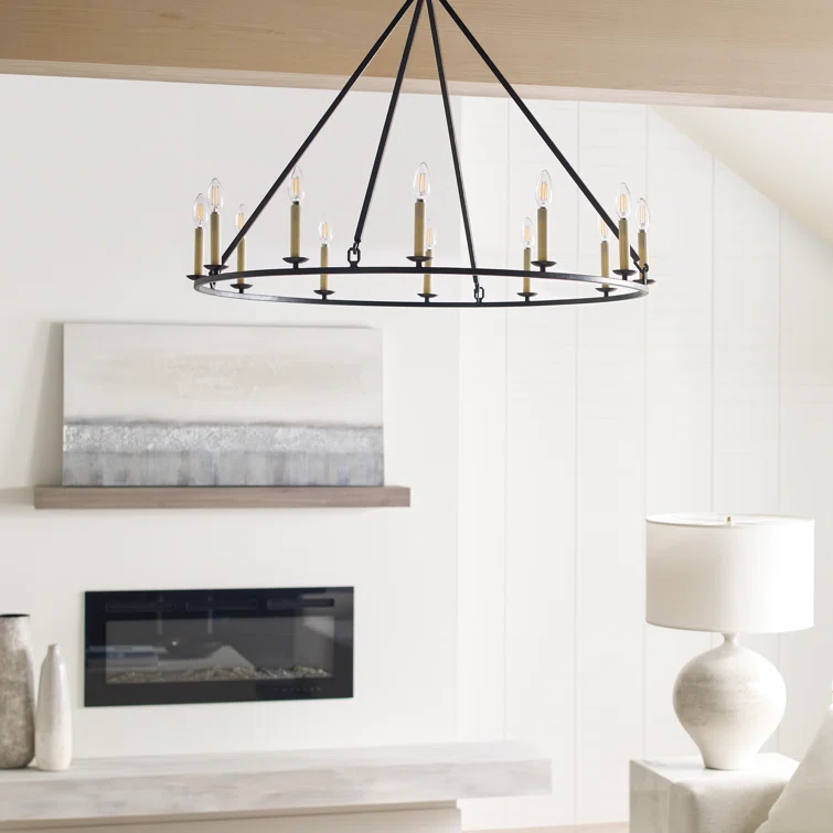 Antique Brass 12-Light Candle Chandelier with Crystal Accents