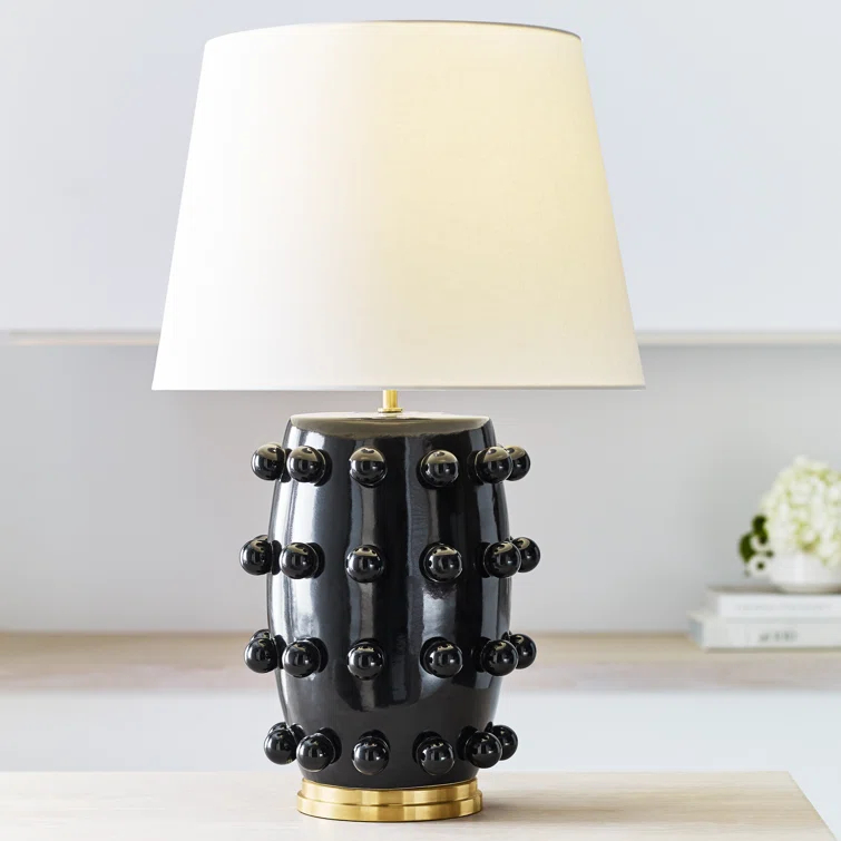 Linden Black Porcelain Outdoor Table Lamp with Orb Accents