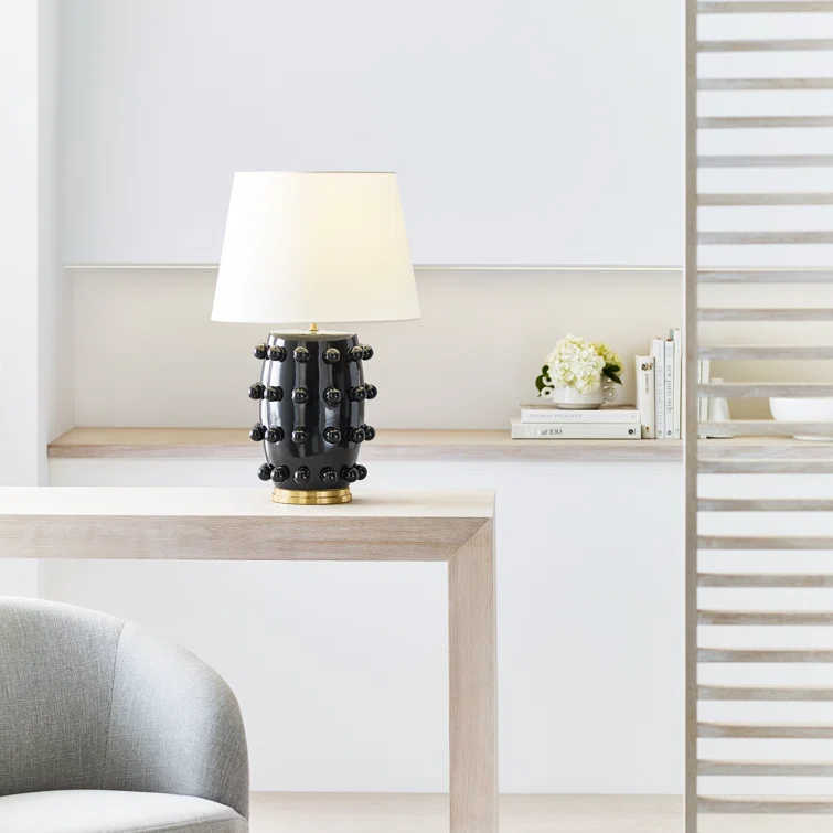 Linden Black Porcelain Outdoor Table Lamp with Orb Accents