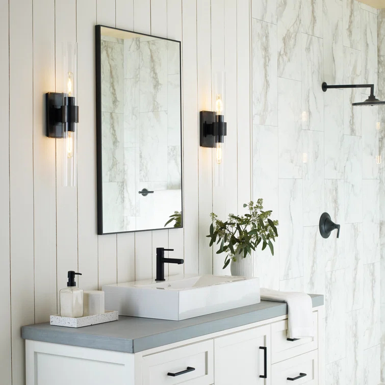 Bronze Dimmable Vanity Sconce with Glass Shade