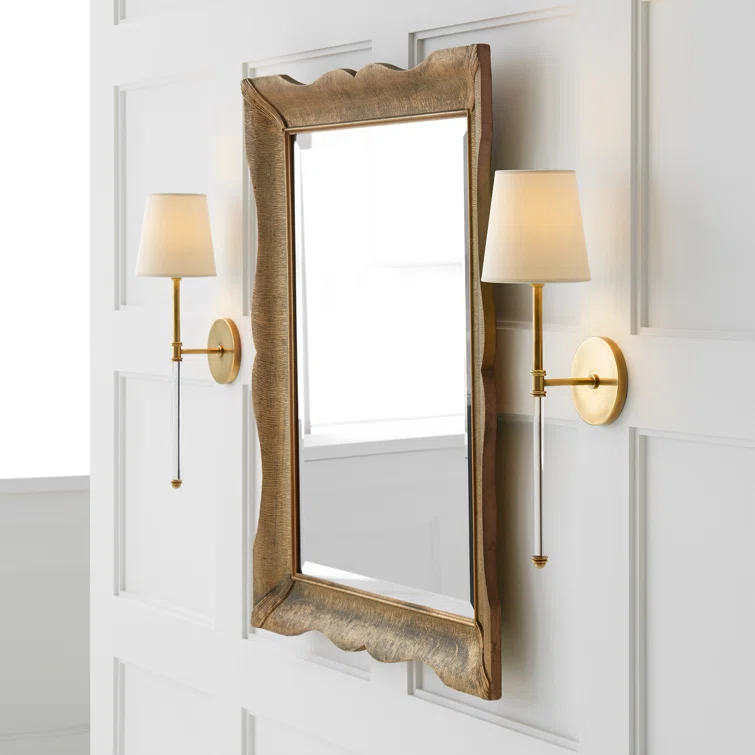Exquisite Brass and Crystal 19" Direct Wired Sconce with Paper Shade