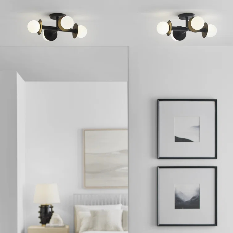 Nodes Semi-Flush Mount Light by Kelly Wearstler - Burnished Brass / 18"Dia