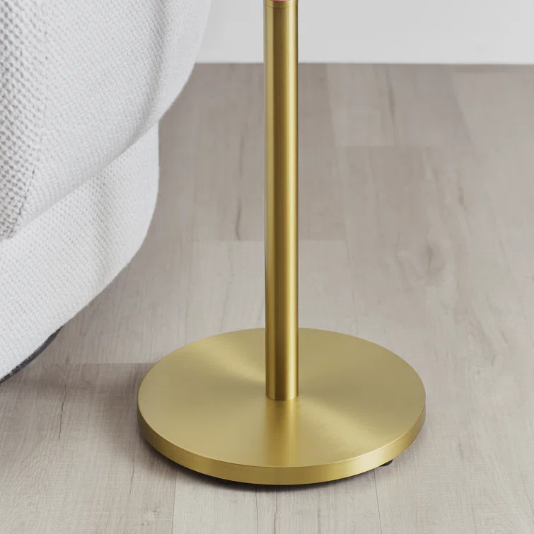 Monroe Burnished Brass and Coral Floor Lamp with White Linen Shade