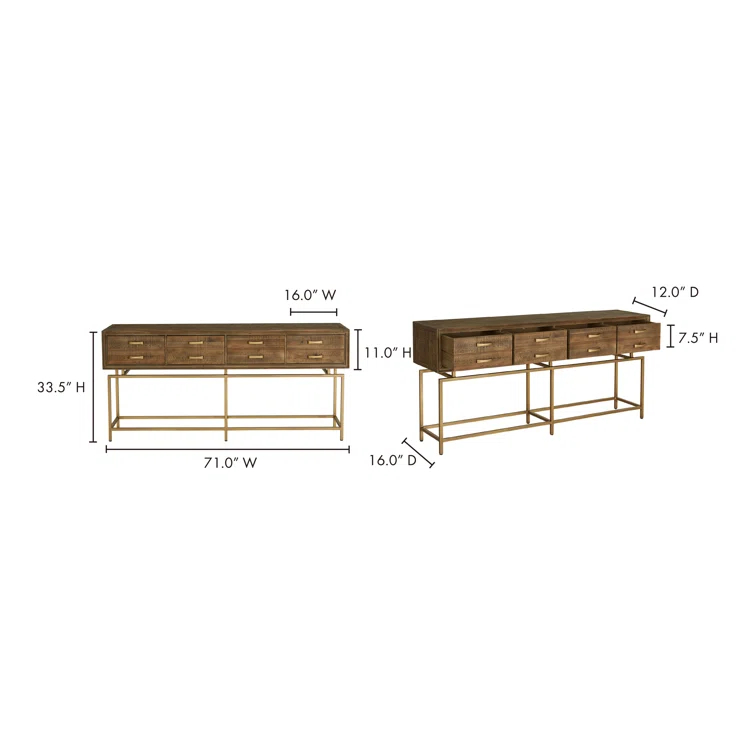 Aristocrat 71'' Brown and Gold Round Console Table with Storage