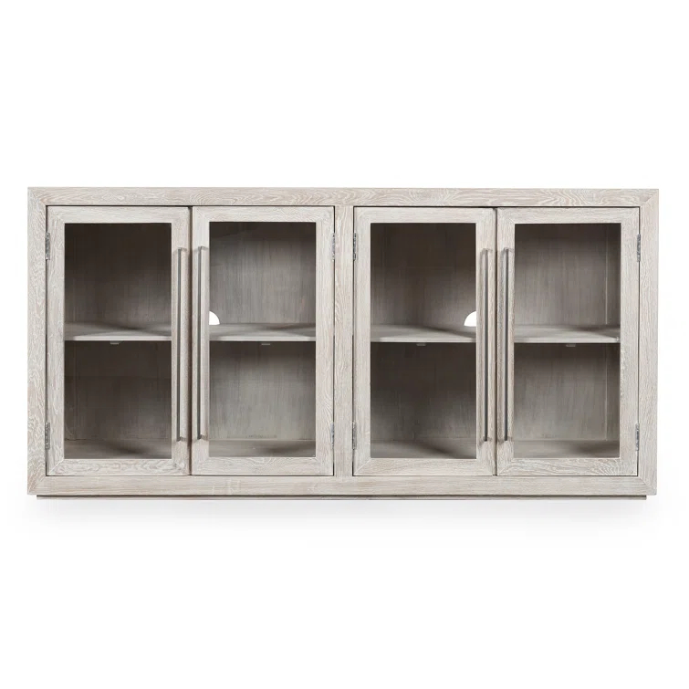 Beige Solid Wood 72'' Sideboard with Glass Doors