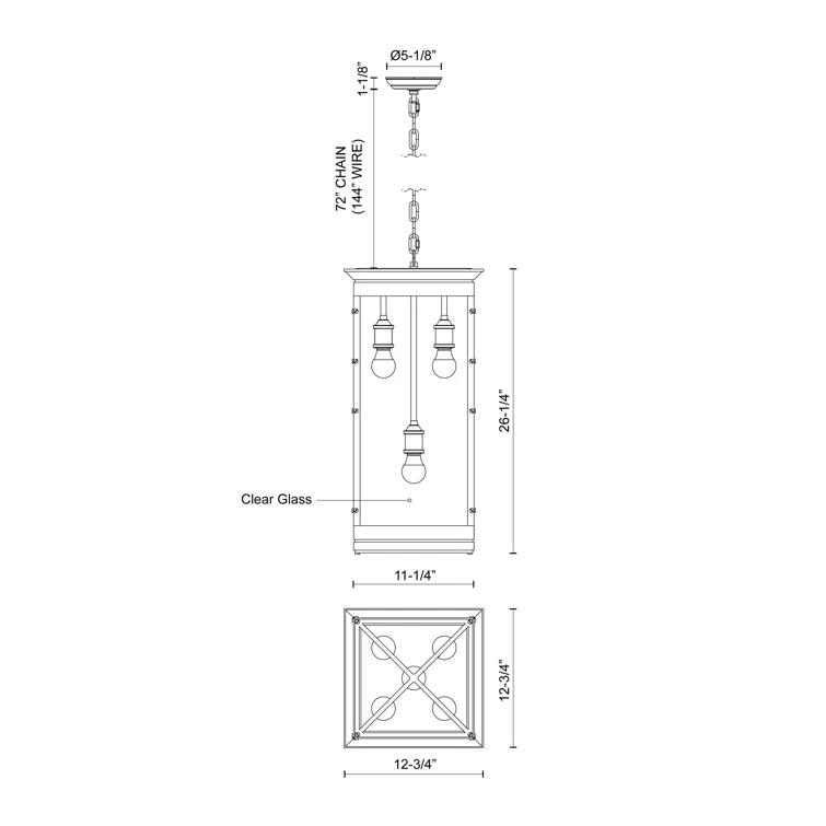 Douglas 5 - Light Lantern Square / Rectangle Chandelier
