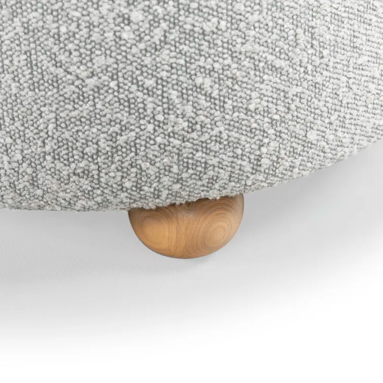 Becka Round Gray Boucle Storage Ottoman with Wood Legs