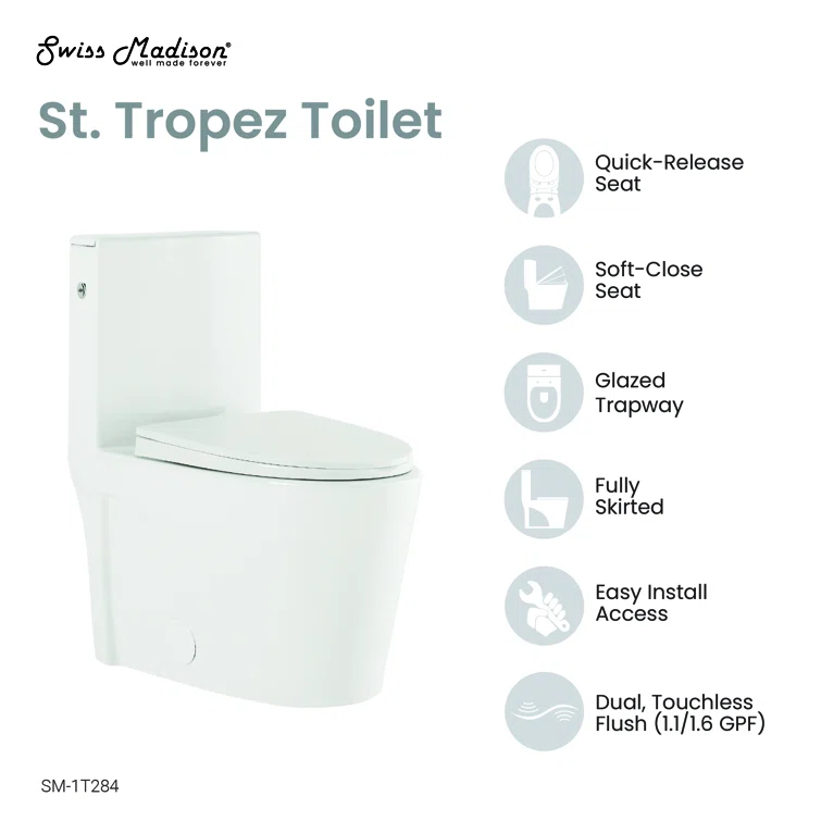 St. Tropez One-Piece Elongated Toilet, Touchless 1.1/1.6 Gpf