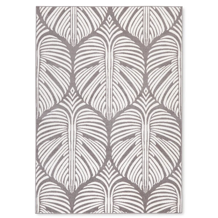TOMMY BAHAMA Lanai Palm Leaves Indoor Outdoor Area Rug Dark Grey/Ivory