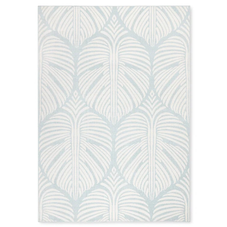 TOMMY BAHAMA Lanai Palm Leaves Indoor Outdoor Area Rug Blue/Ivory
