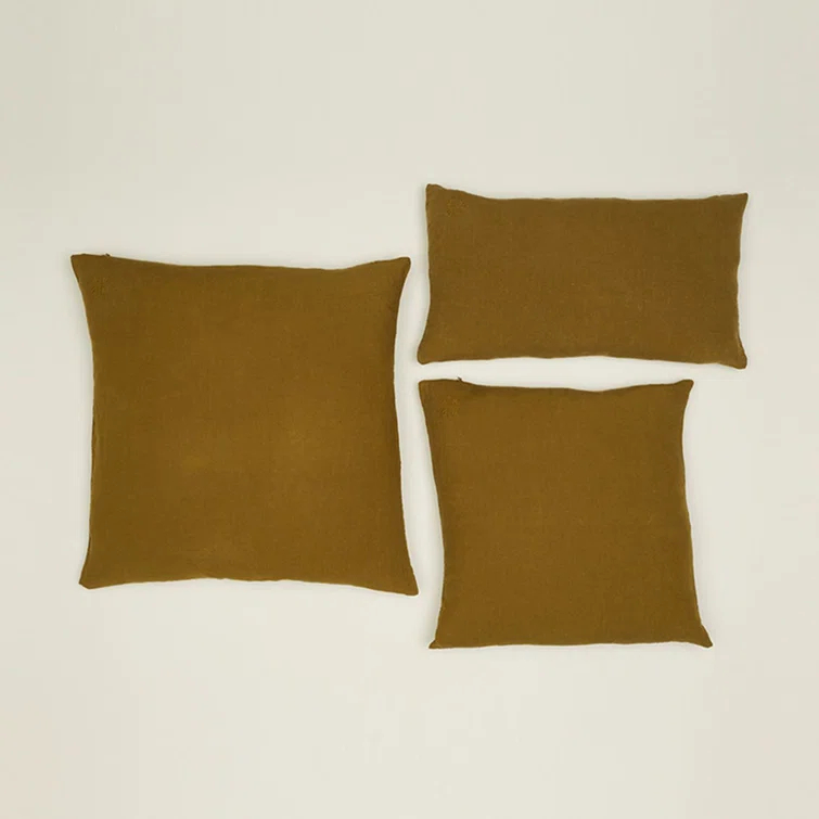 Simple Embroidered Linen Lumbar Throw Pillow