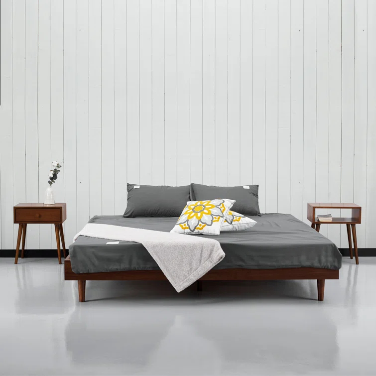 Queen Dark Walnut Wooden Bed Frame with Slats
