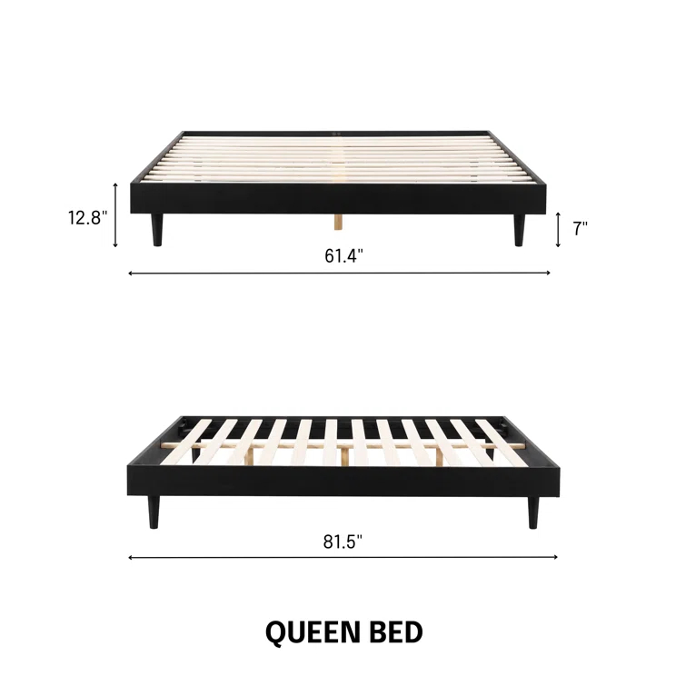 NTC Fly Solid Wood Bed Frame without Headboard and Silent Slats, 1000 lbs Capacity Bed Frame