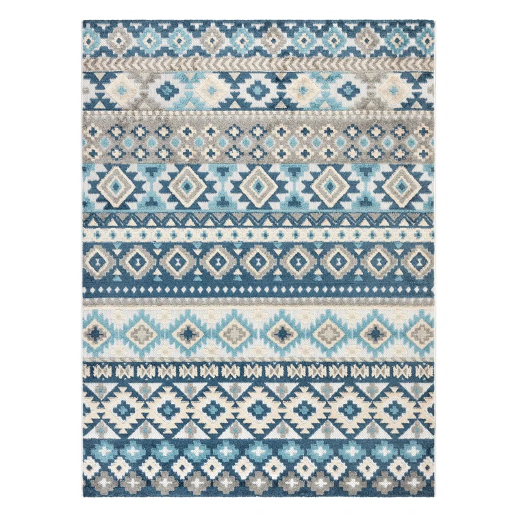 TOWN & COUNTRY EVERYDAY Dahlia Southwestern Stripe Outdoor Rug Blue Multi