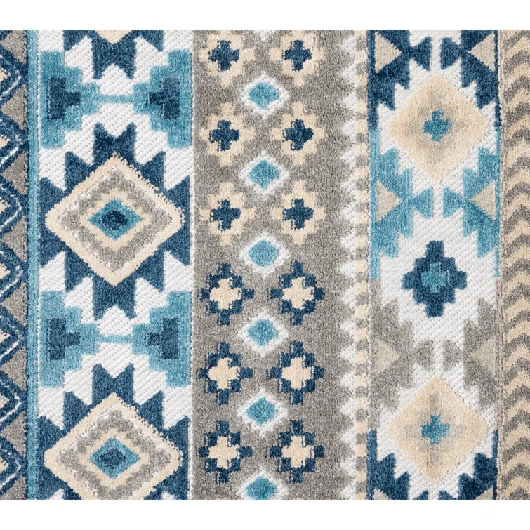 TOWN & COUNTRY EVERYDAY Dahlia Southwestern Stripe Outdoor Rug Blue Multi