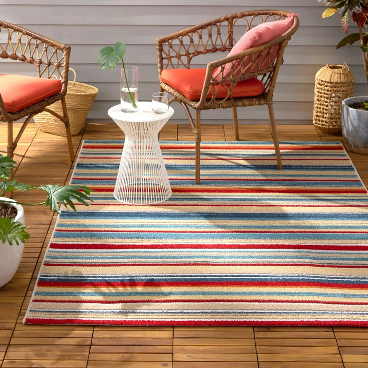 TOWN & COUNTRY EVERYDAY Rio Multicolor Stripe Outdoor Rug Red/Multi