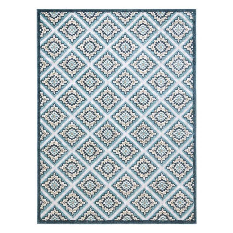 TOWN & COUNTRY EVERYDAY Brooks Retro Geo Outdoor Rug Blue Multi