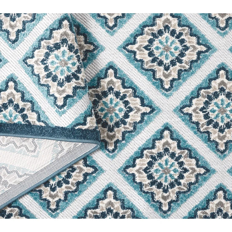 TOWN & COUNTRY EVERYDAY Brooks Retro Geo Outdoor Rug Blue Multi