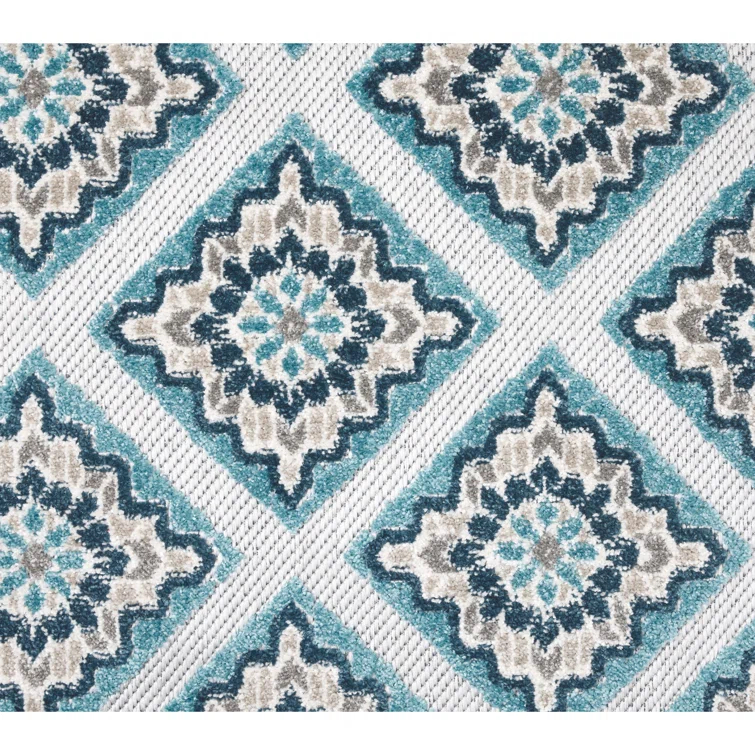 TOWN & COUNTRY EVERYDAY Brooks Retro Geo Outdoor Rug Blue Multi
