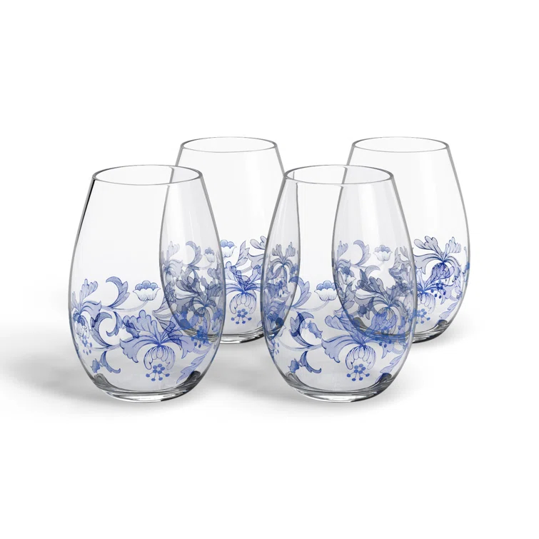 Spode Blue Italian Stemless Glasses 19 Oz