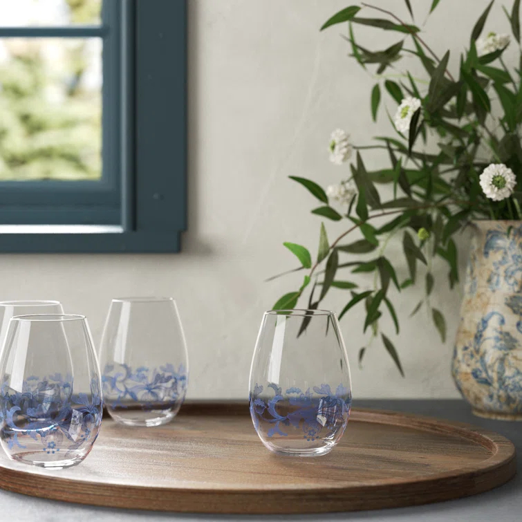 Spode Blue Italian Stemless Glasses 19 Oz
