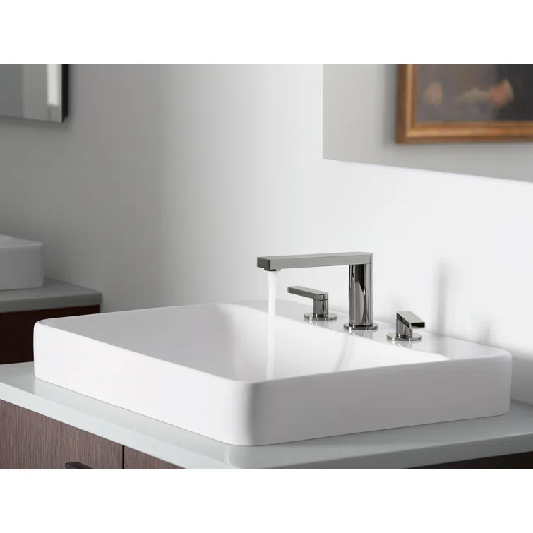 Vox® Vitreous China Rectangular Vessel Bathroom Sink with Overflow
