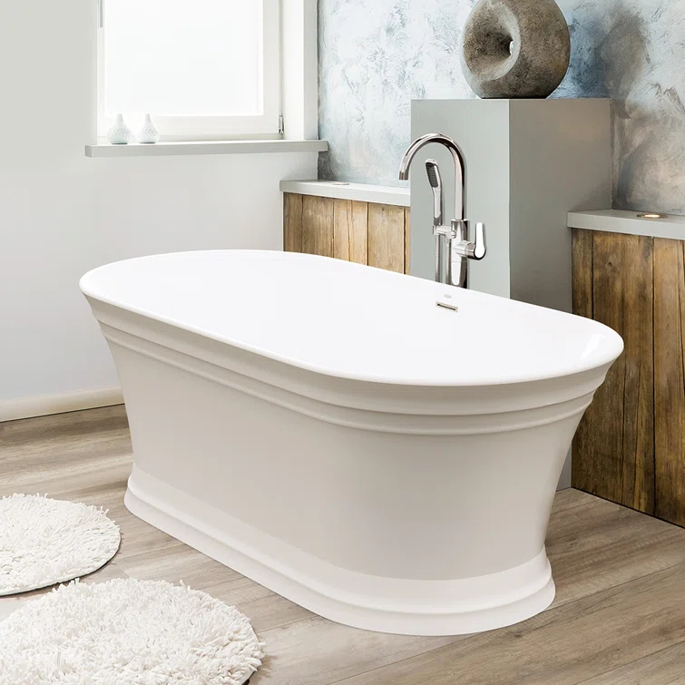 Lyndsay 67" x 32" Freestanding Soaking Acrylic Bathtub with Faucet