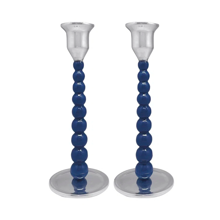 Medium Blue and Silver Recycled Aluminum Candlestick Set