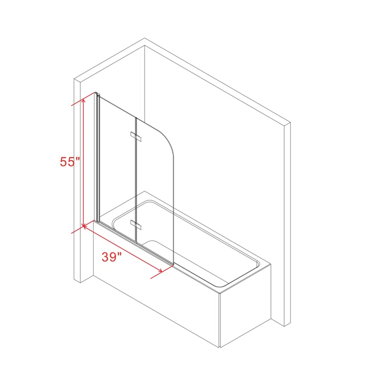Jraty 39'' - W x 55'' H Door Frameless Tub Door with