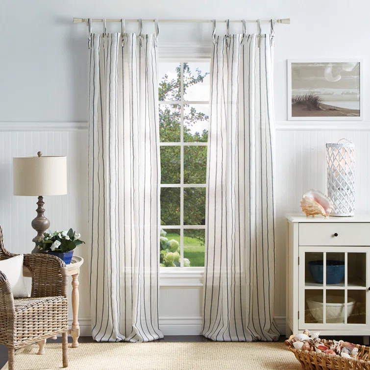 Laguna Striped Semi-Sheer Tab Top Curtain Panel Pair (Set of 2) (Set of 2)