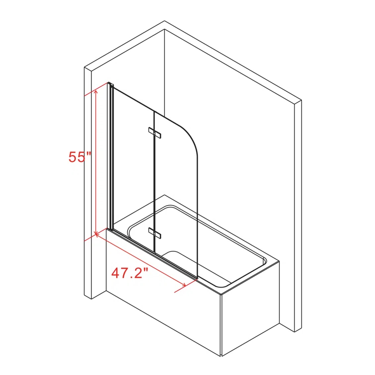 Jraty 47.2" W x 55" H Frameless Tub Door