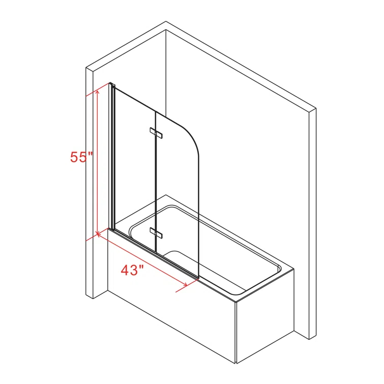 Jraty Glass 43" W x 55" H Frameless Tub Door