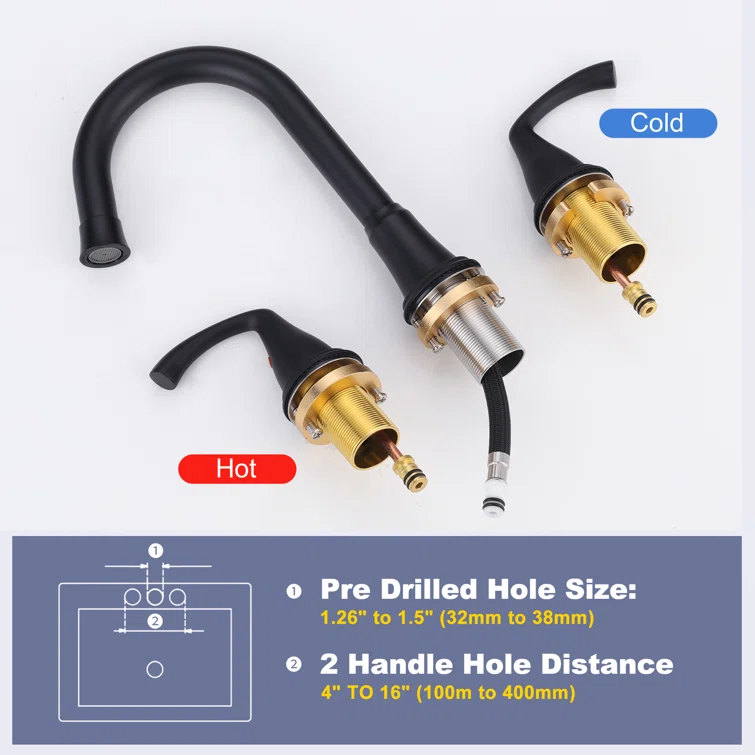 Widespread 2-handle Bathroom Faucet with Drain Assembly