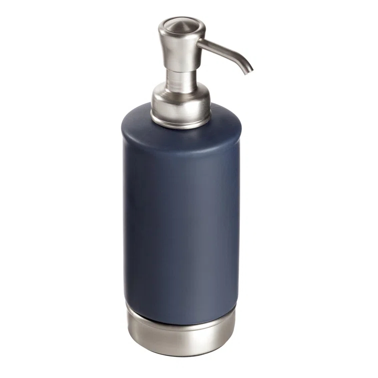 iDesign Ceramic and Steel Hand Refillable Liquid Soap Dispenser - Matte Navy & Brushed Nickel