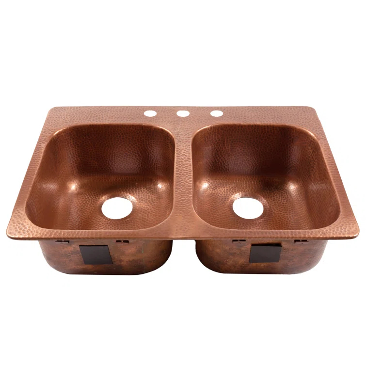 Santi Copper 33" Double Bowl Drop-In Kitchen Sink