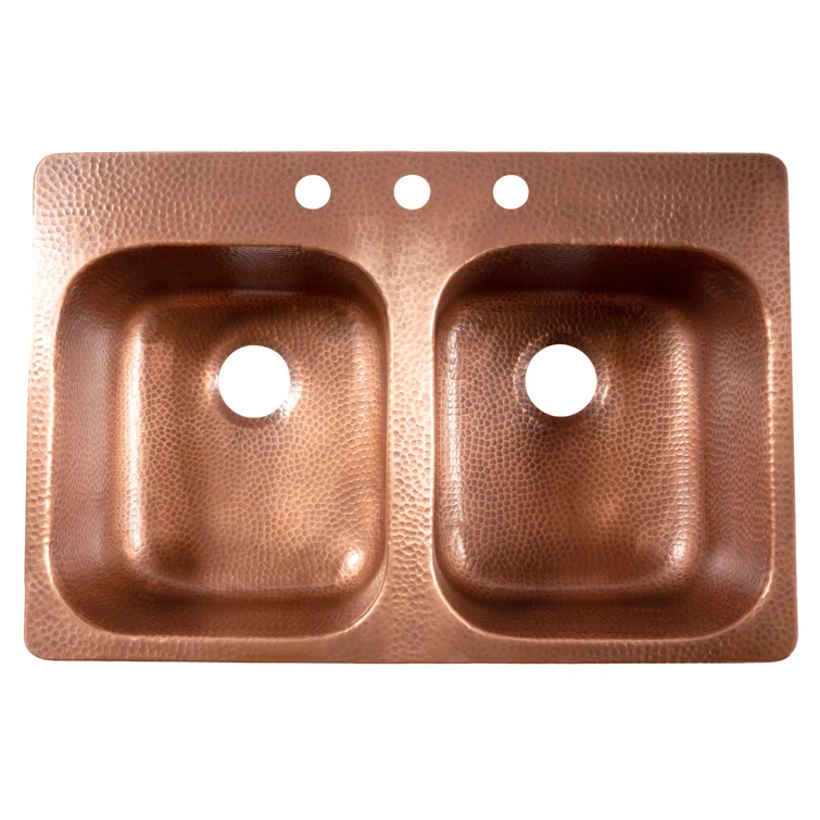 Santi Copper 33" Double Bowl Drop-In Kitchen Sink