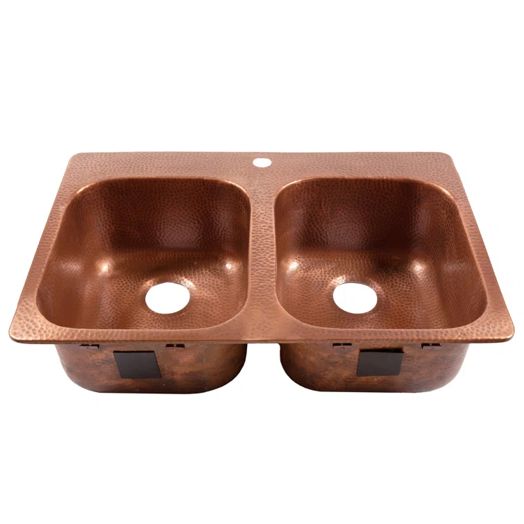 Santi Copper 33" Double Bowl Drop-In Kitchen Sink