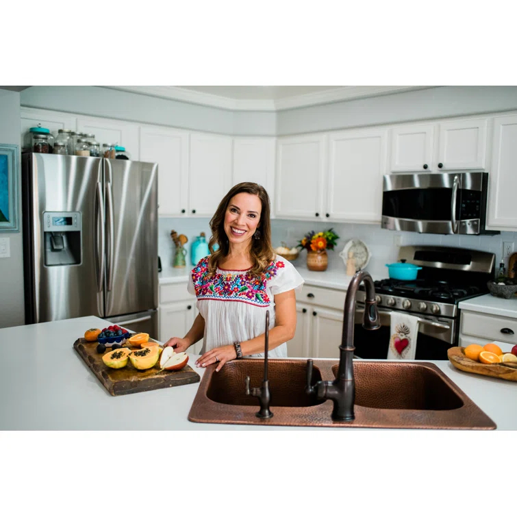 Santi Copper 33" Double Bowl Drop-In Kitchen Sink
