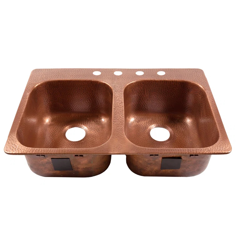 Santi Copper 33" Double Bowl Drop-In Kitchen Sink