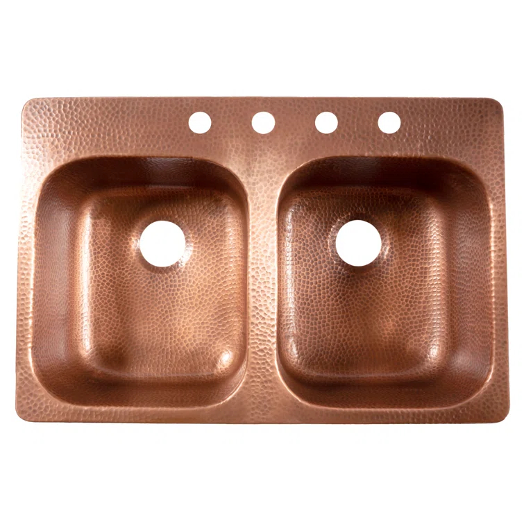 Santi Copper 33" Double Bowl Drop-In Kitchen Sink