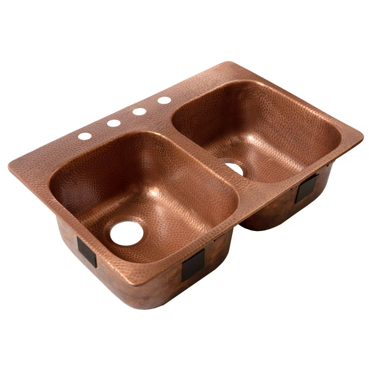 Santi Copper 33" Double Bowl Drop-In Kitchen Sink