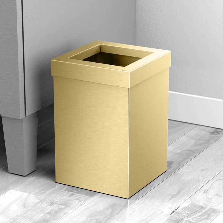 Elevate Stainless Steel 3-Gallon Wastebasket with Open Removable Lid |SquareOpen Top Trash Can with Padded Base