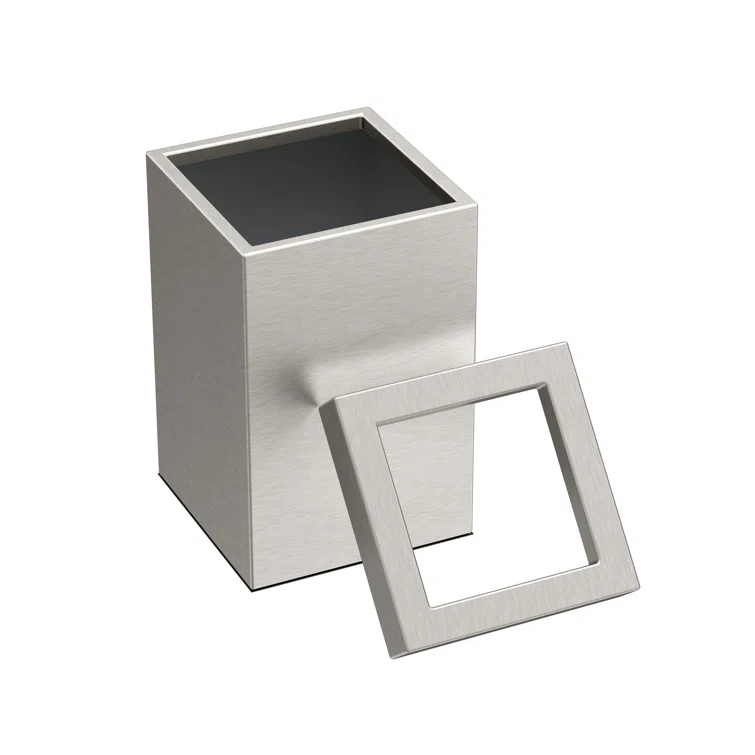 Elevate Stainless Steel 3-Gallon Wastebasket with Open Removable Lid |SquareOpen Top Trash Can with Padded Base