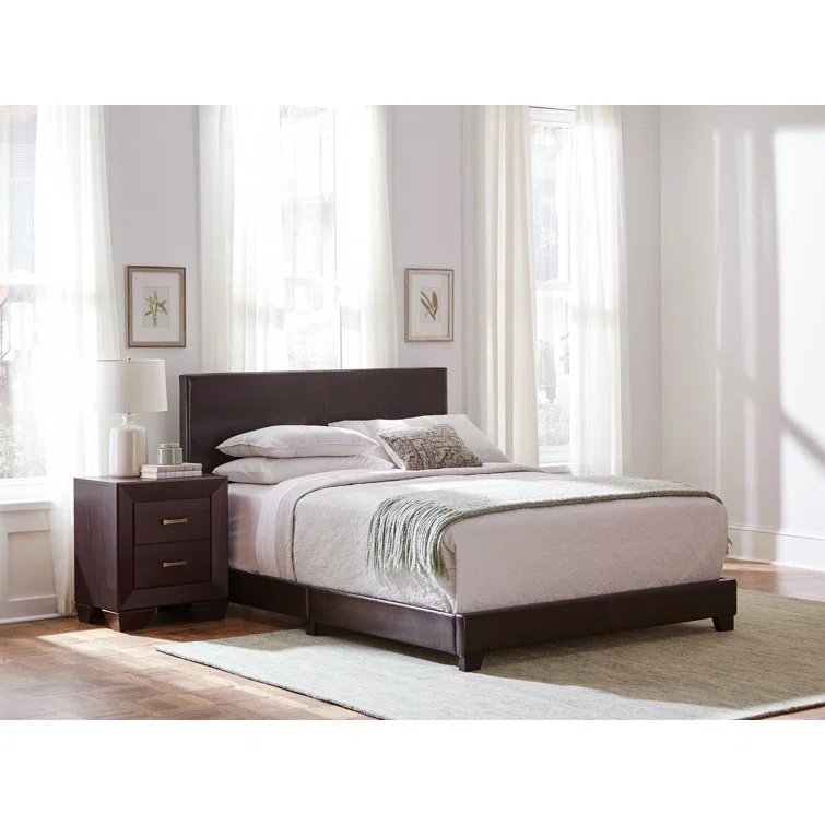 Winston Porter Clu Faux Leather Upholstered Twin Panel Bed Brown