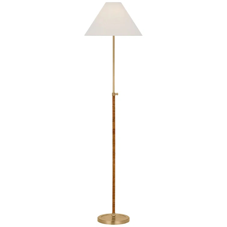 Adjustable Antique-Burnished Brass and Rattan Outdoor Floor Lamp