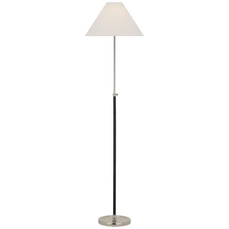 Adjustable Polished Nickel and Black Rattan Floor Lamp