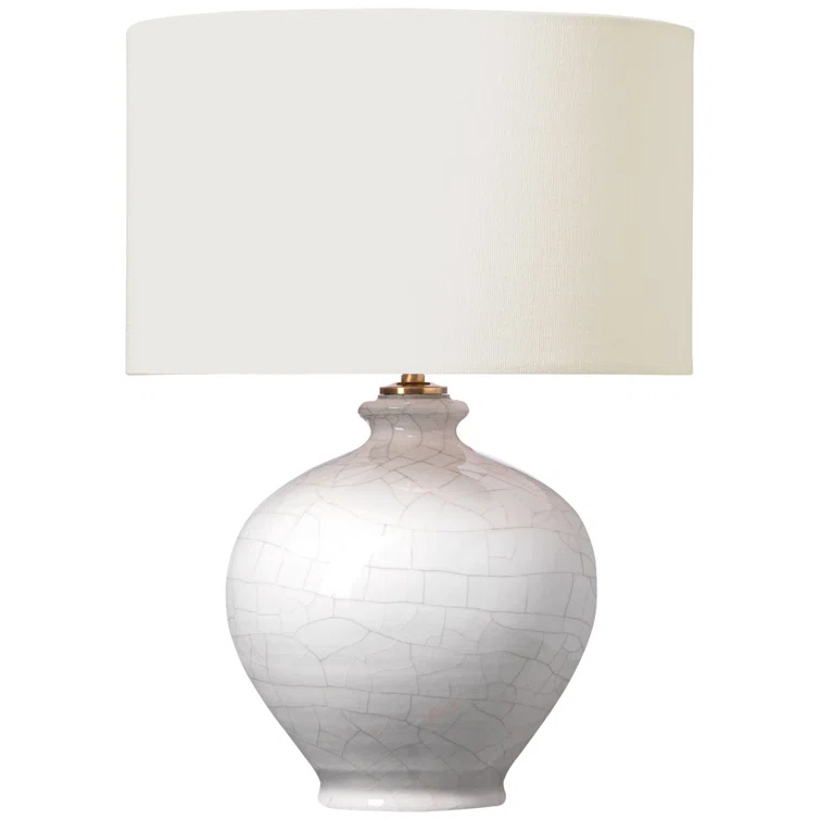 Crackled Ivory Cordless Ceramic LED Table Lamp with Linen Shade