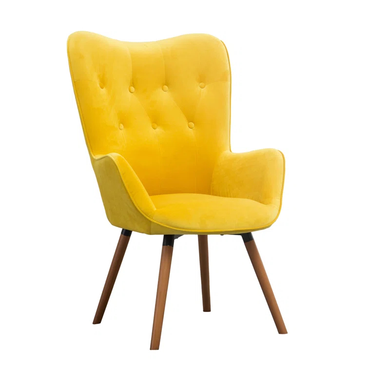 Blendoi Brooke Doarnin Contemporary Silky Tufted Button Back Accent Chair, Yellow