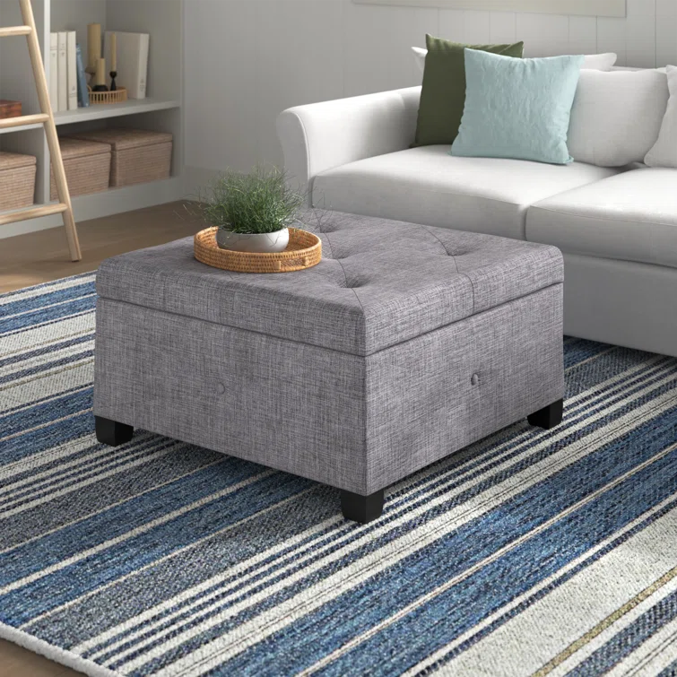 Della Button Tufted Square Storage Ottoman