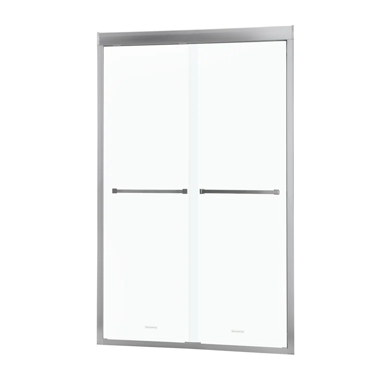 COUOKO 48" W X 76"H Semi-Frameless Shower Door Bypass Sliding Shower Enclosure, Brushed Nickel RD-CUK6A22-48SS